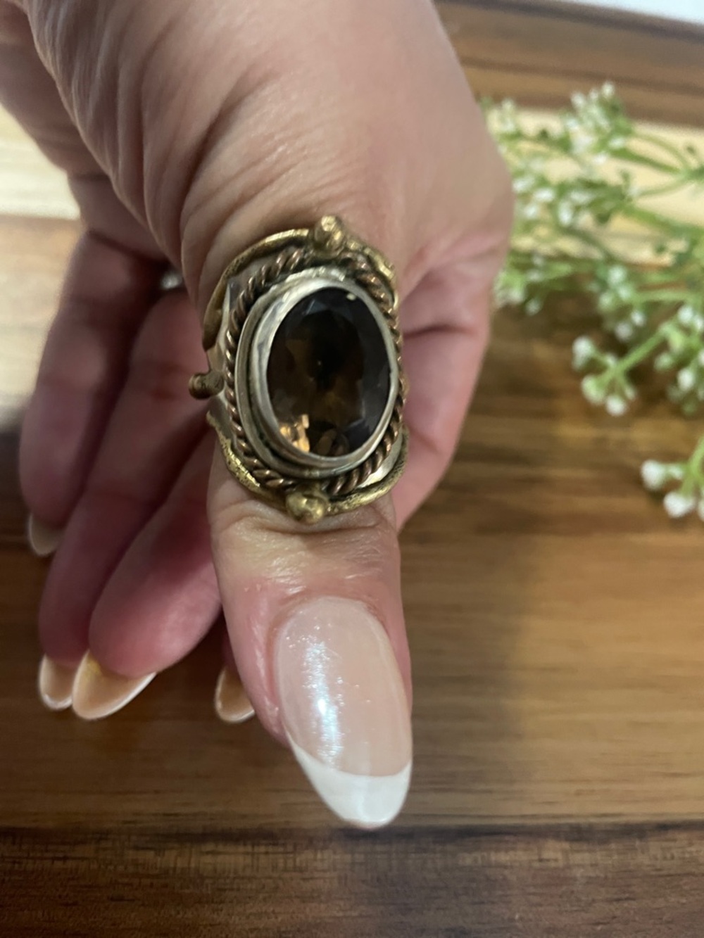 Handcrafted Vintage-Style Smoky Quartz Statement Ring - Brown